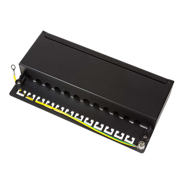 Naar omschrijving van NP0017 - Patch panel Cat.6, 12 ports, desk/wall mountable, black, RAL9005