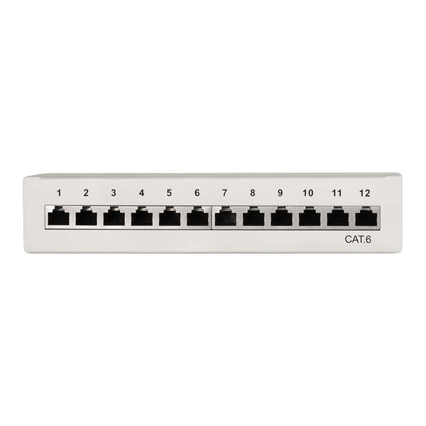 Naar omschrijving van NP0017A - Patch panel Cat.6, 12 ports, desk/wall mountable, light grey, RAL7035