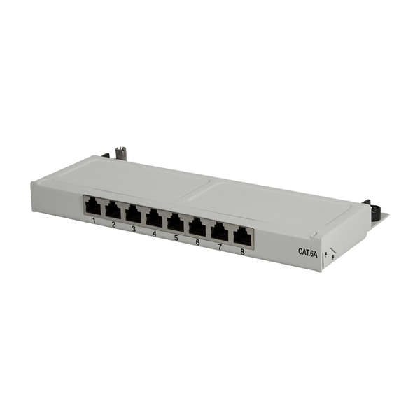 Naar omschrijving van NP0064 - Mini-Patchpanel STP 8xRJ45 Cat.6A, 10inch 0,5U, grey