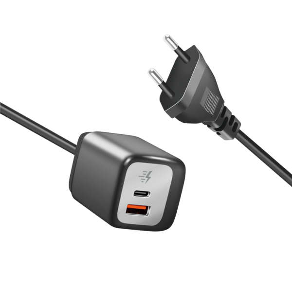 Naar omschrijving van PA0314 - Dubbele USB-stopcontactadapter, GaN, 1x USB-A, 1x USB-C, 30 W, vaste kabel