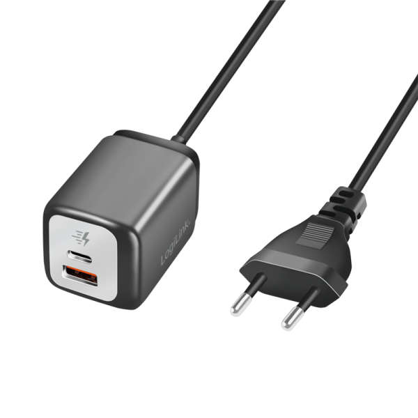 Naar omschrijving van PA0314 - Dubbele USB-stopcontactadapter, GaN, 1x USB-A, 1x USB-C, 30 W, vaste kabel