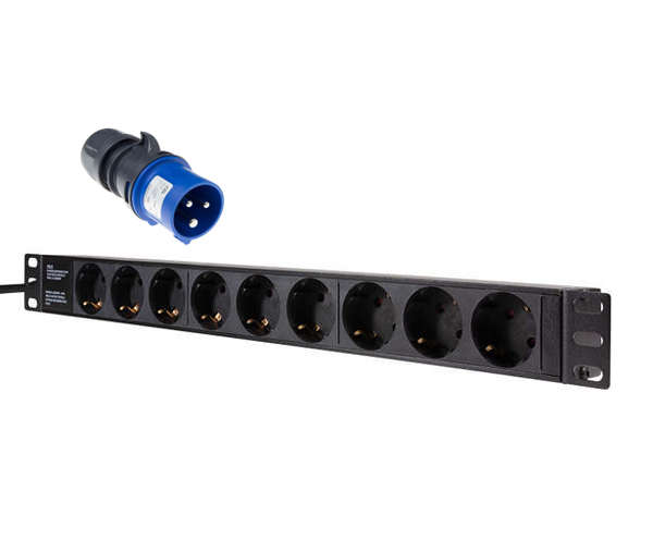 Naar omschrijving van RN3062-2M - PDU Stopcontact centrales zonder schakelaar 9x Schuko en een CEE stekker 2 meter