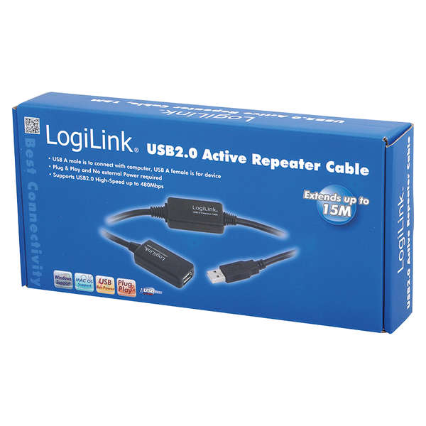 Naar omschrijving van UA0145 - Extension cable USB 2.0, black, 15m