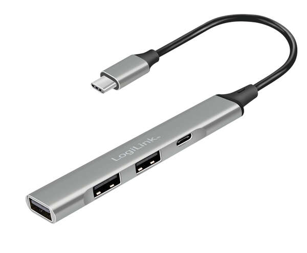 Naar omschrijving van UA0416 - USB 3.2 Gen1 Hub, 4-port, USB-C, 3x USB-A 1xUSB-C, ultra-slim, aluminum, grey