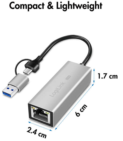 Naar omschrijving van UA0422 - USB Adapter, USB 3.1, USB-C to 2.5G Gigabit Ethernet